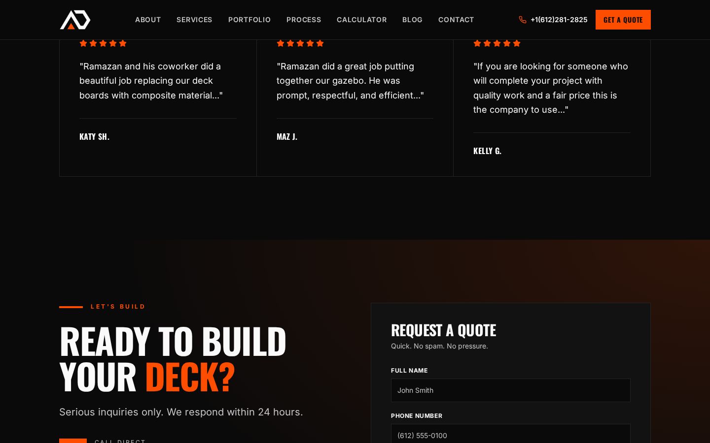 Apex Decks MN — Quote request section