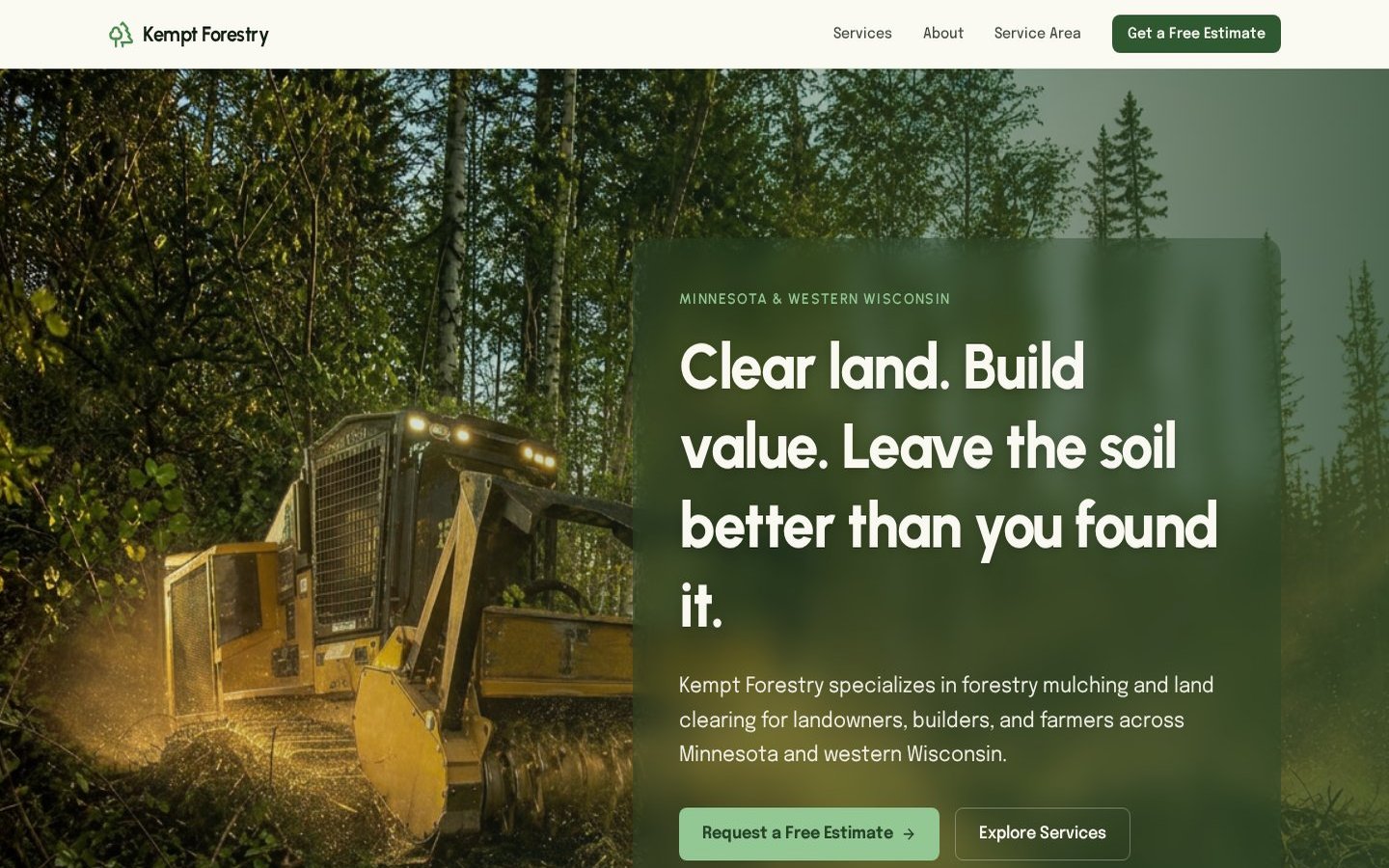 Kempt Forestry — Hero with estimate call to action