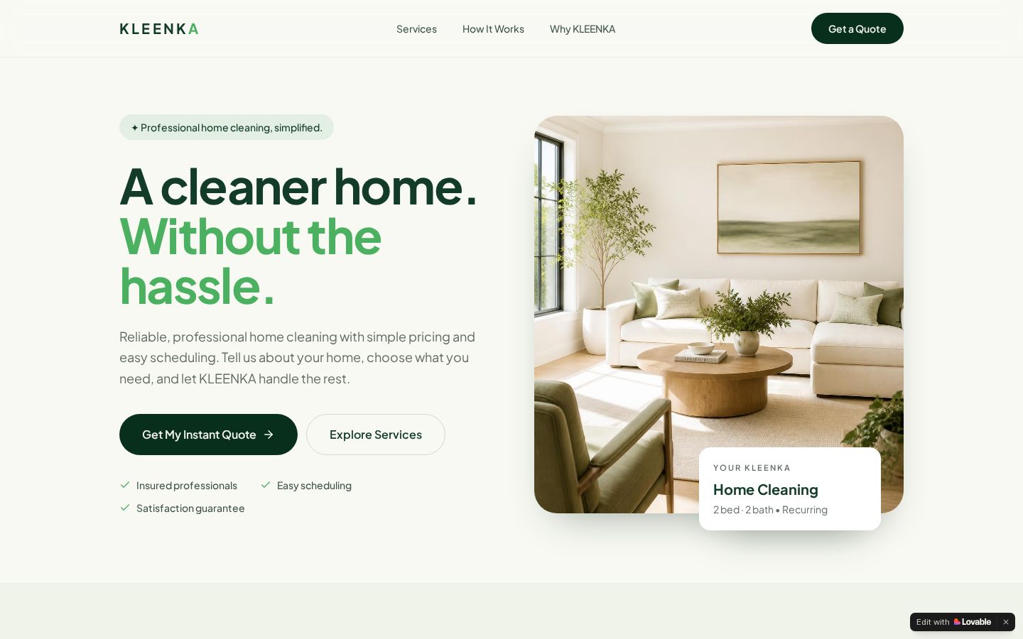 KLEENKA — Landing and booking entry point