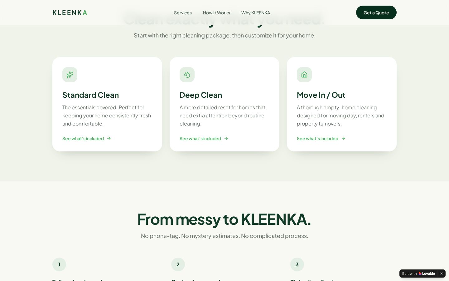 KLEENKA — Service and pricing options