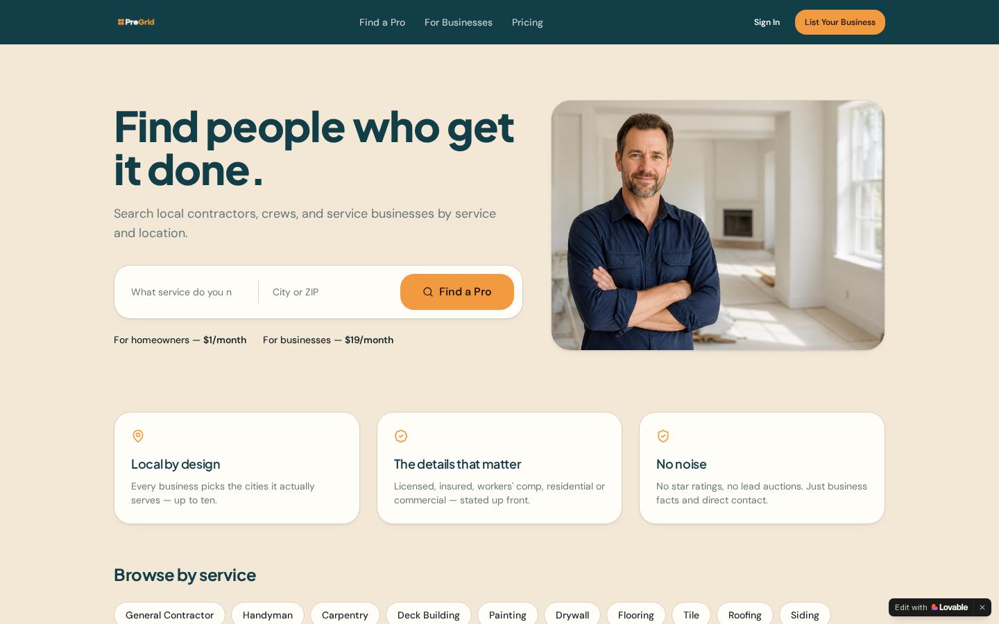 ProGrid — Marketplace hero and search