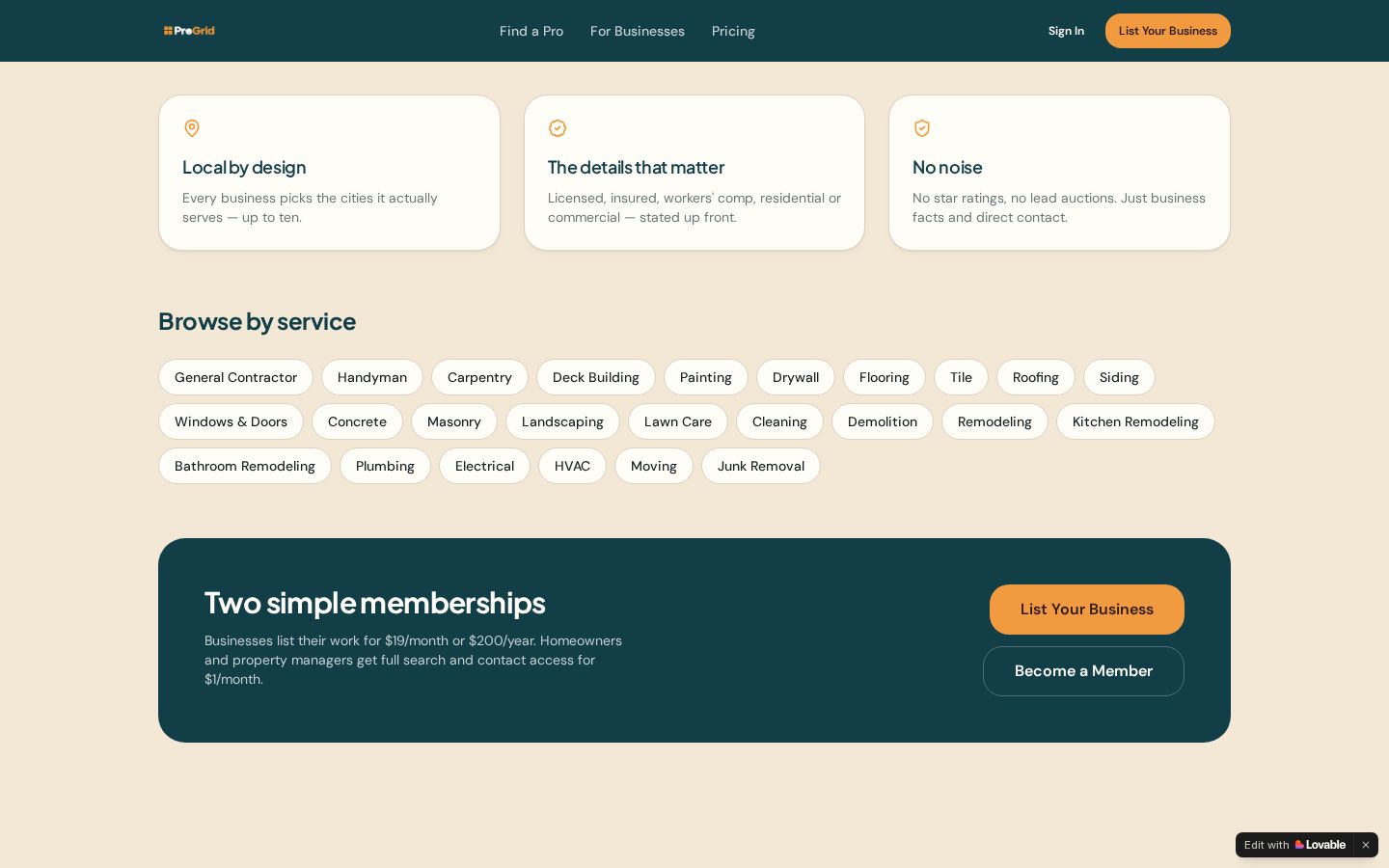 ProGrid — Contractor listings