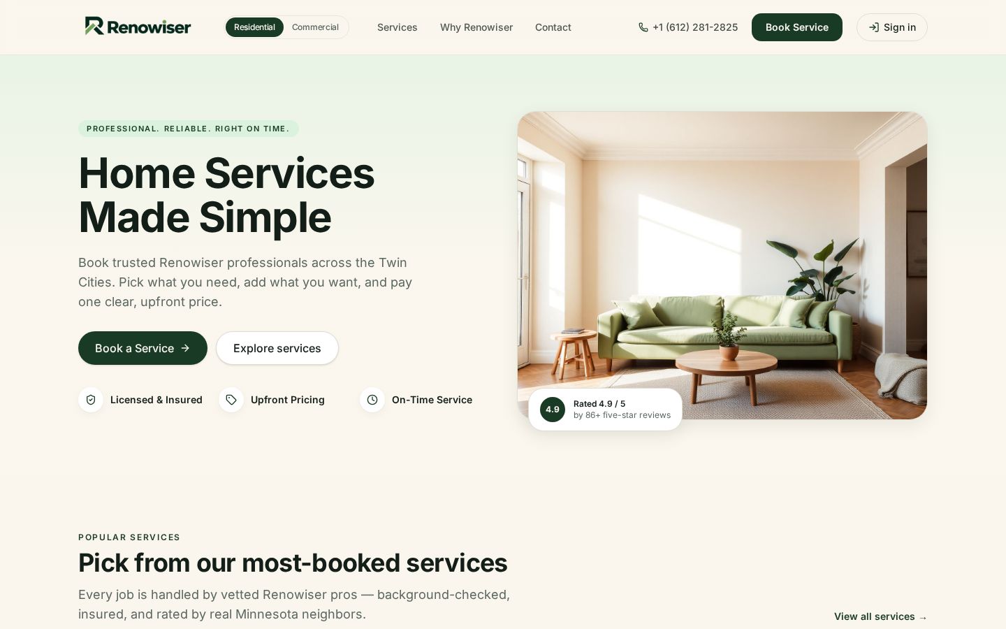 Renowiser — Home page and booking hero