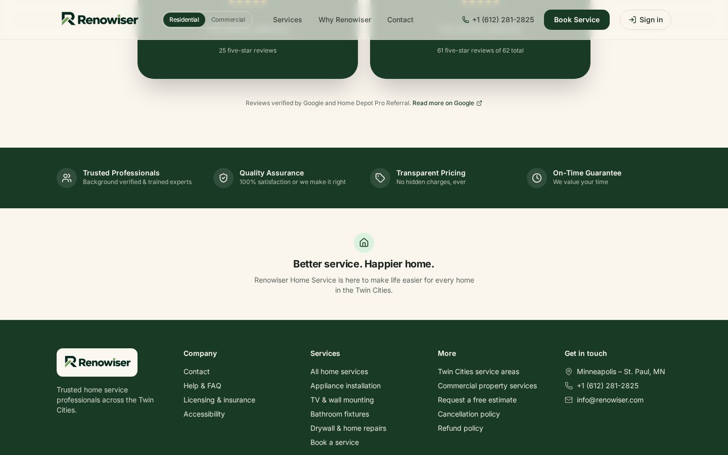 Renowiser — Contact and footer
